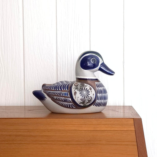 Mexican Tonala Folk Art Hand Painted Pottery Duck