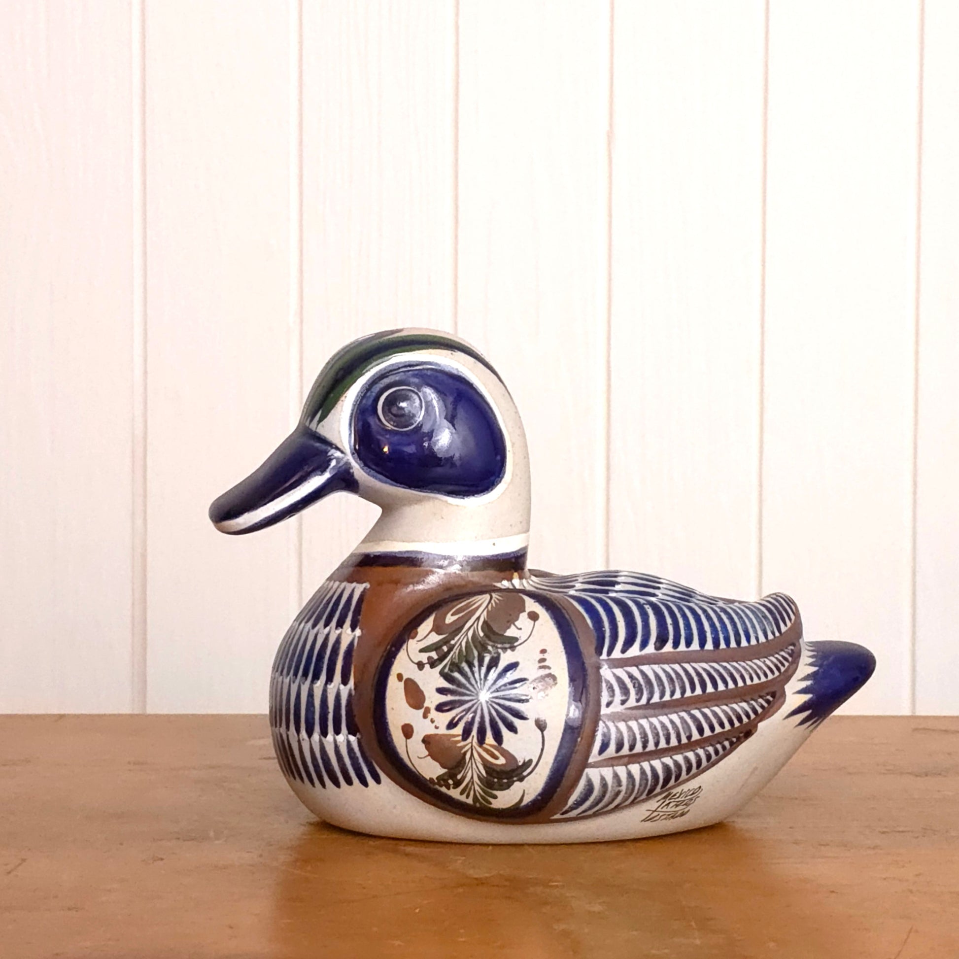Mexican Tonala Folk Art Hand Painted Pottery Duck