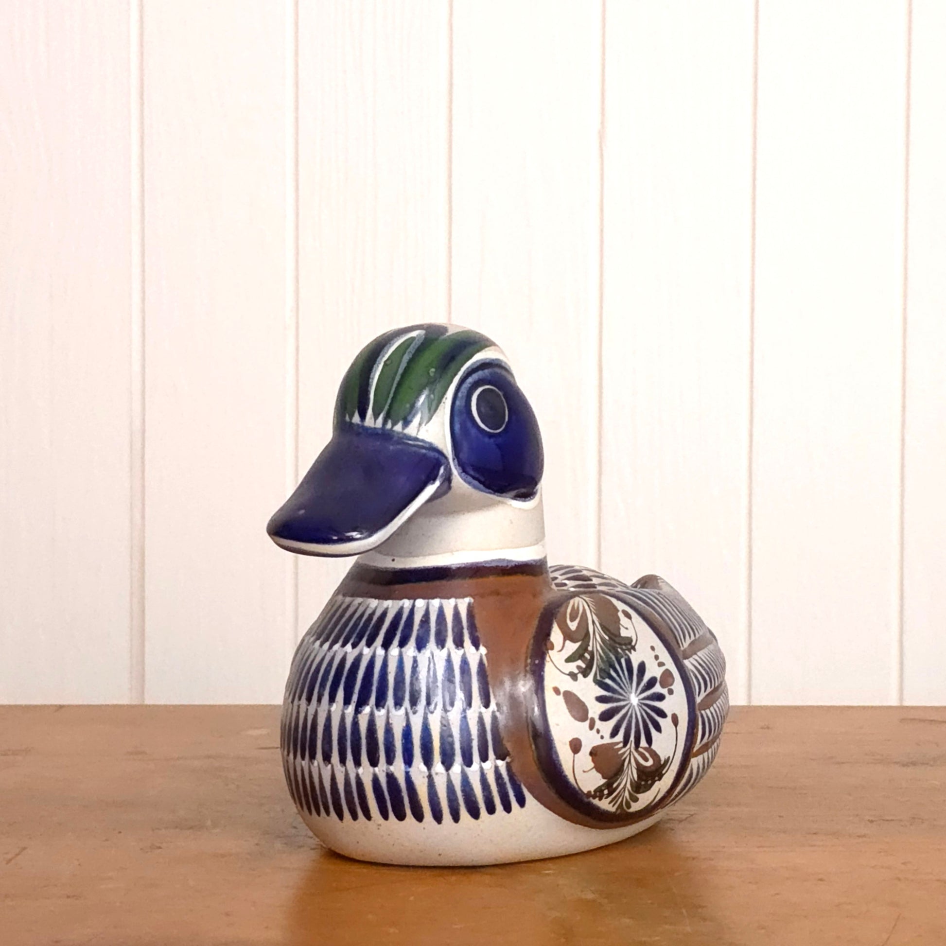Mexican Tonala Folk Art Hand Painted Pottery Duck