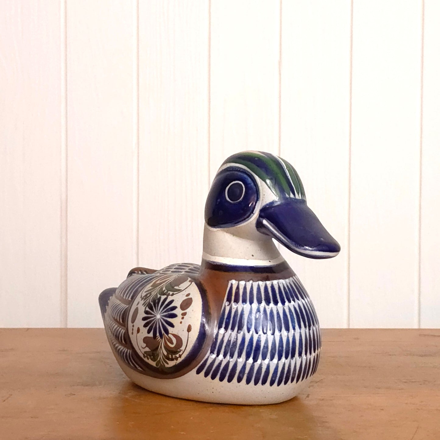 Mexican Tonala Folk Art Hand Painted Pottery Duck