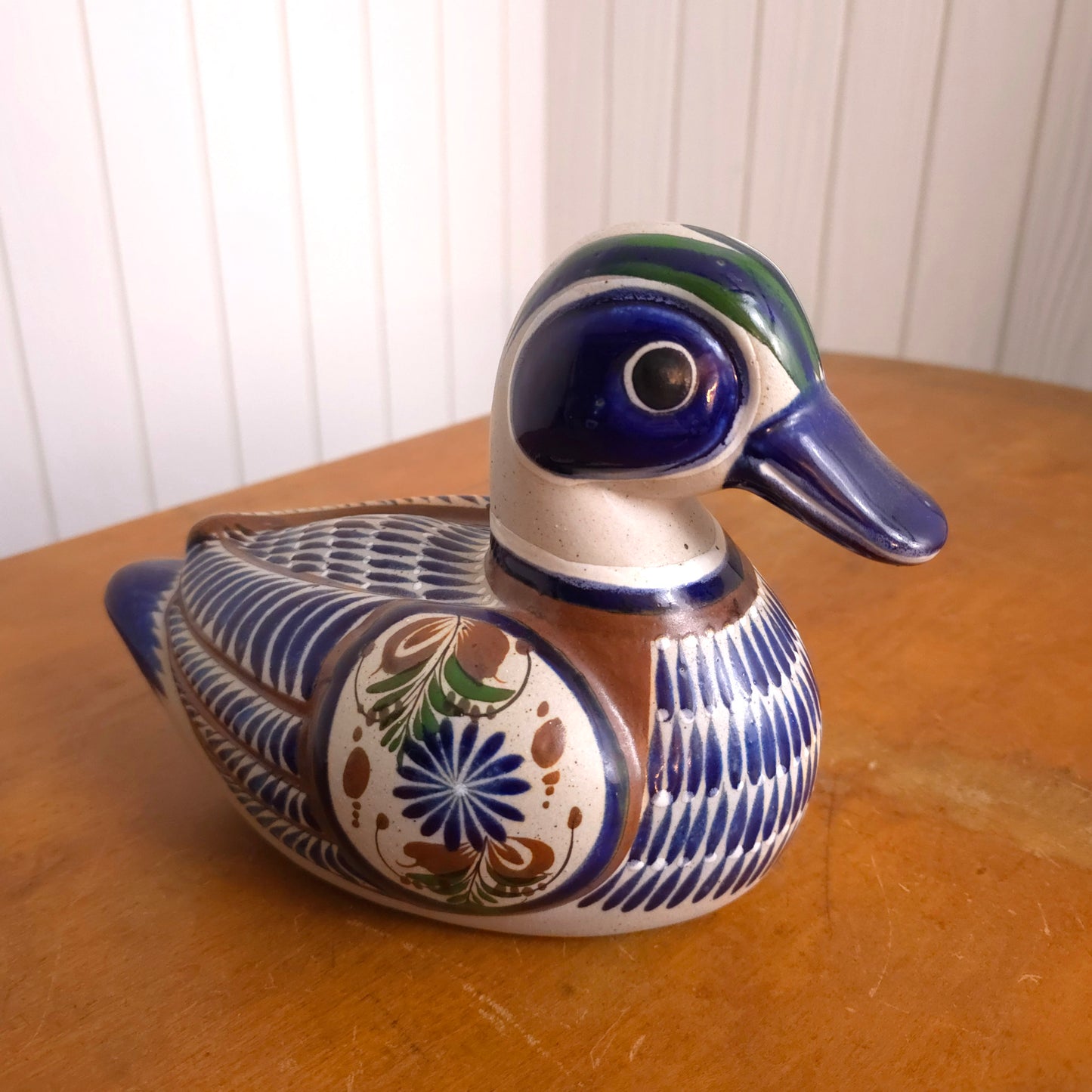 Mexican Tonala Folk Art Hand Painted Pottery Duck