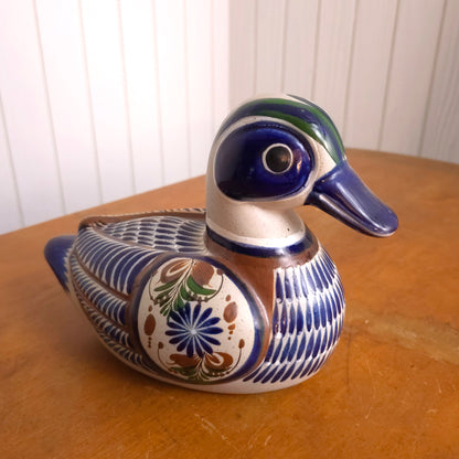 Mexican Tonala Folk Art Hand Painted Pottery Duck