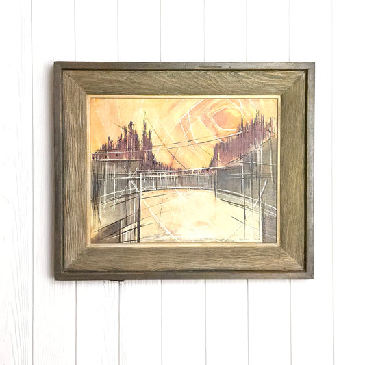 Mid-century abstract sunset landscape painting by Caronna