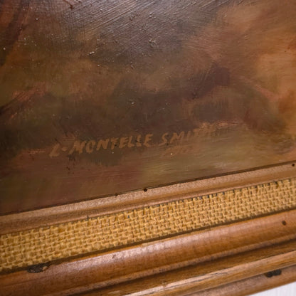 Signature detail of L Montelle Smith Forested Stream Landscape Painting