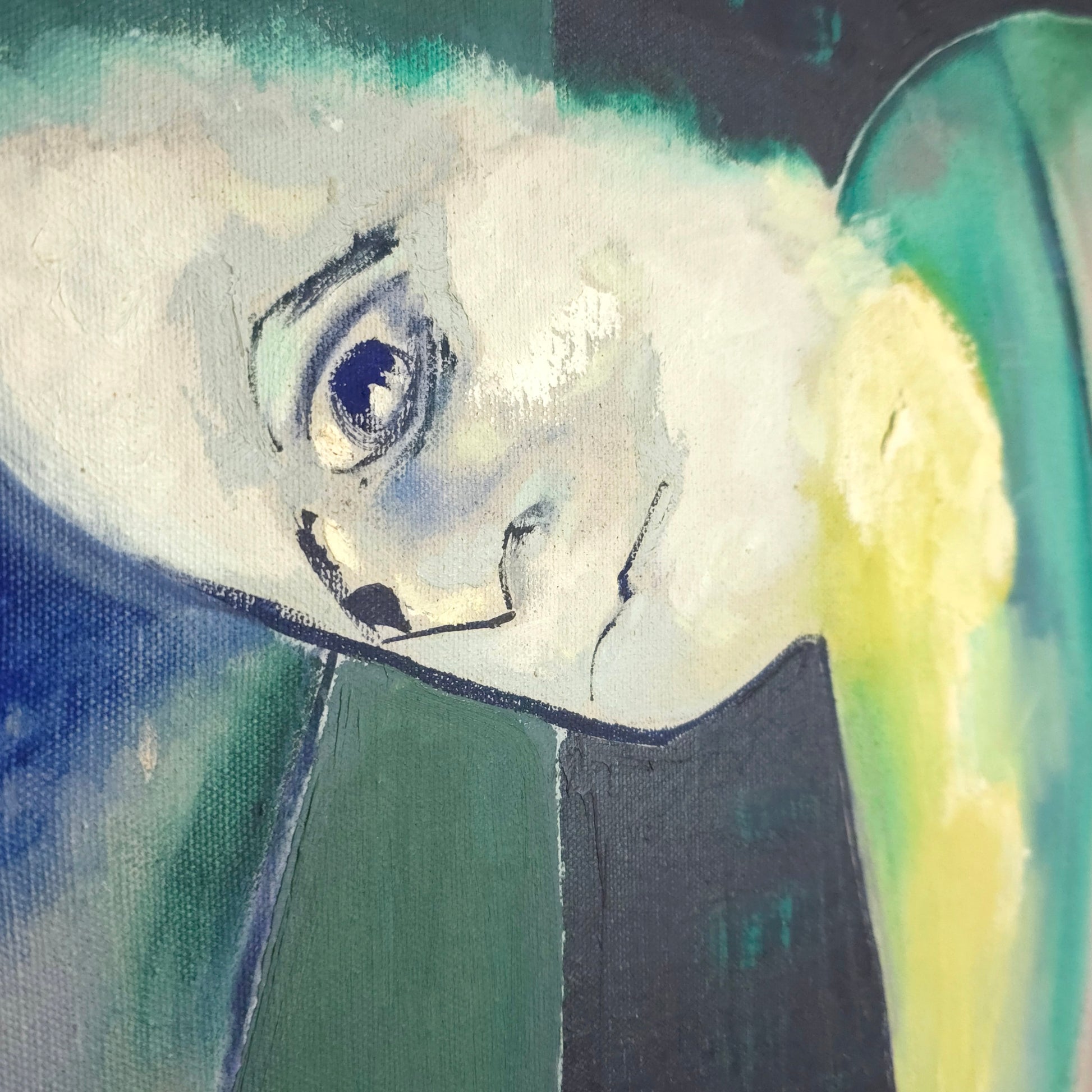 Face detail of abstract figure painting by Petersen