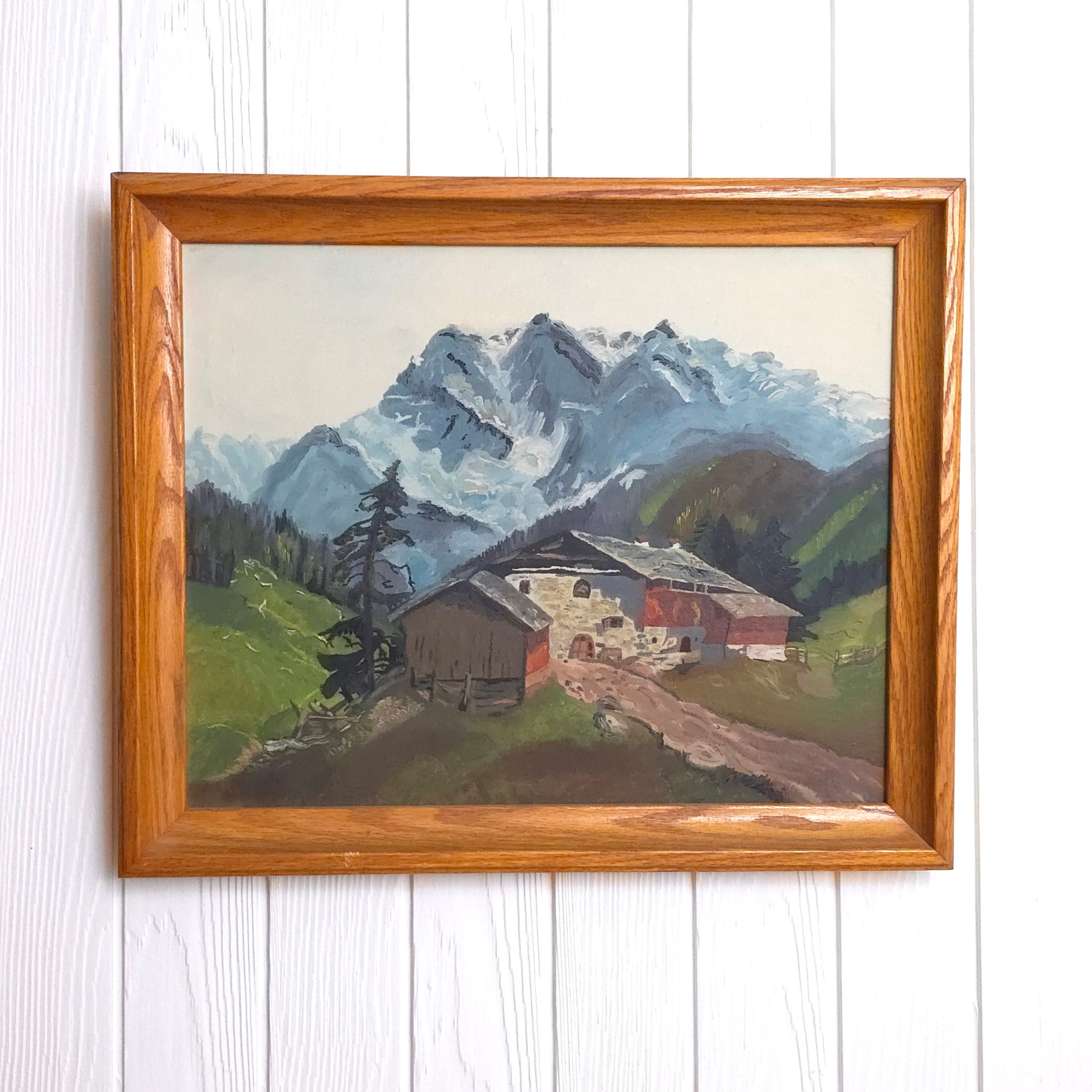 Swiss Mountain Chalet Landscape Painting