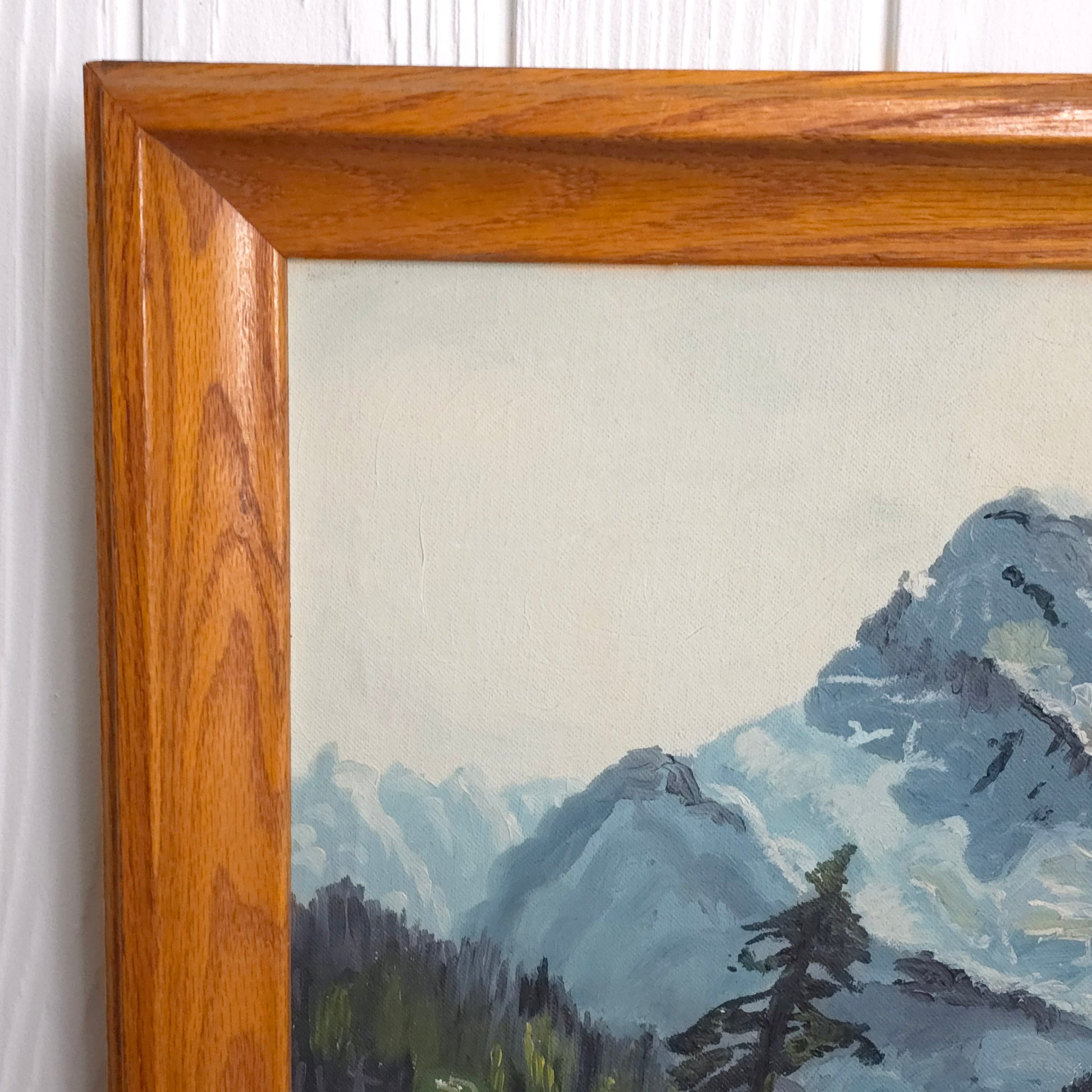 Detail of Swiss Mountain Chalet Landscape Painting