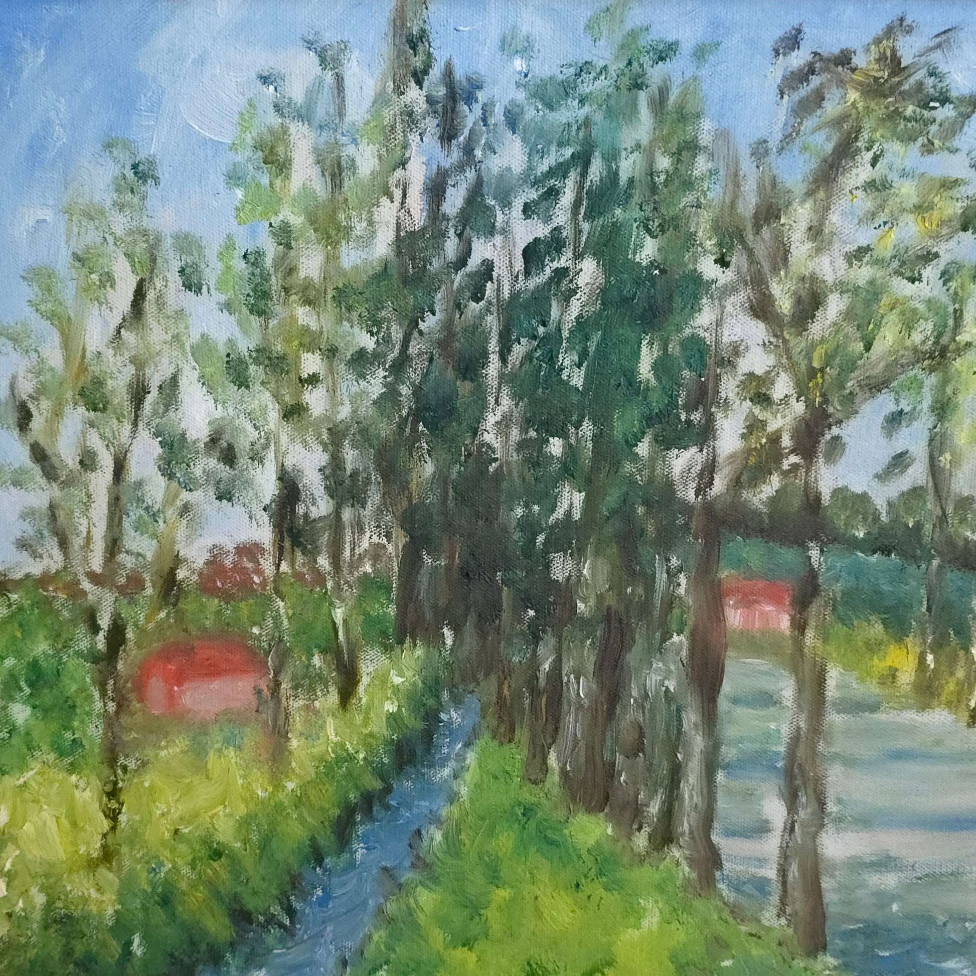 Detail of Tree Lined Lane Impressionist Painting