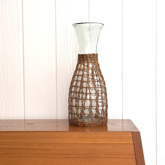 Wicker Rattan Wrapped Glass Carafe