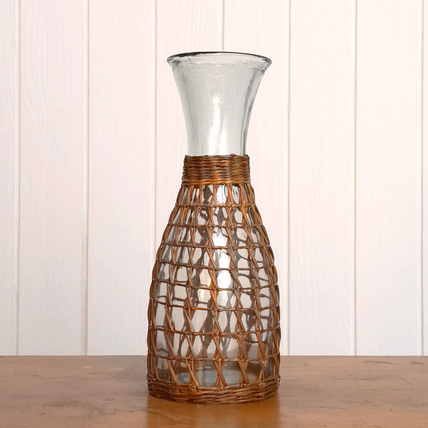 Wicker Rattan Wrapped Glass Carafe
