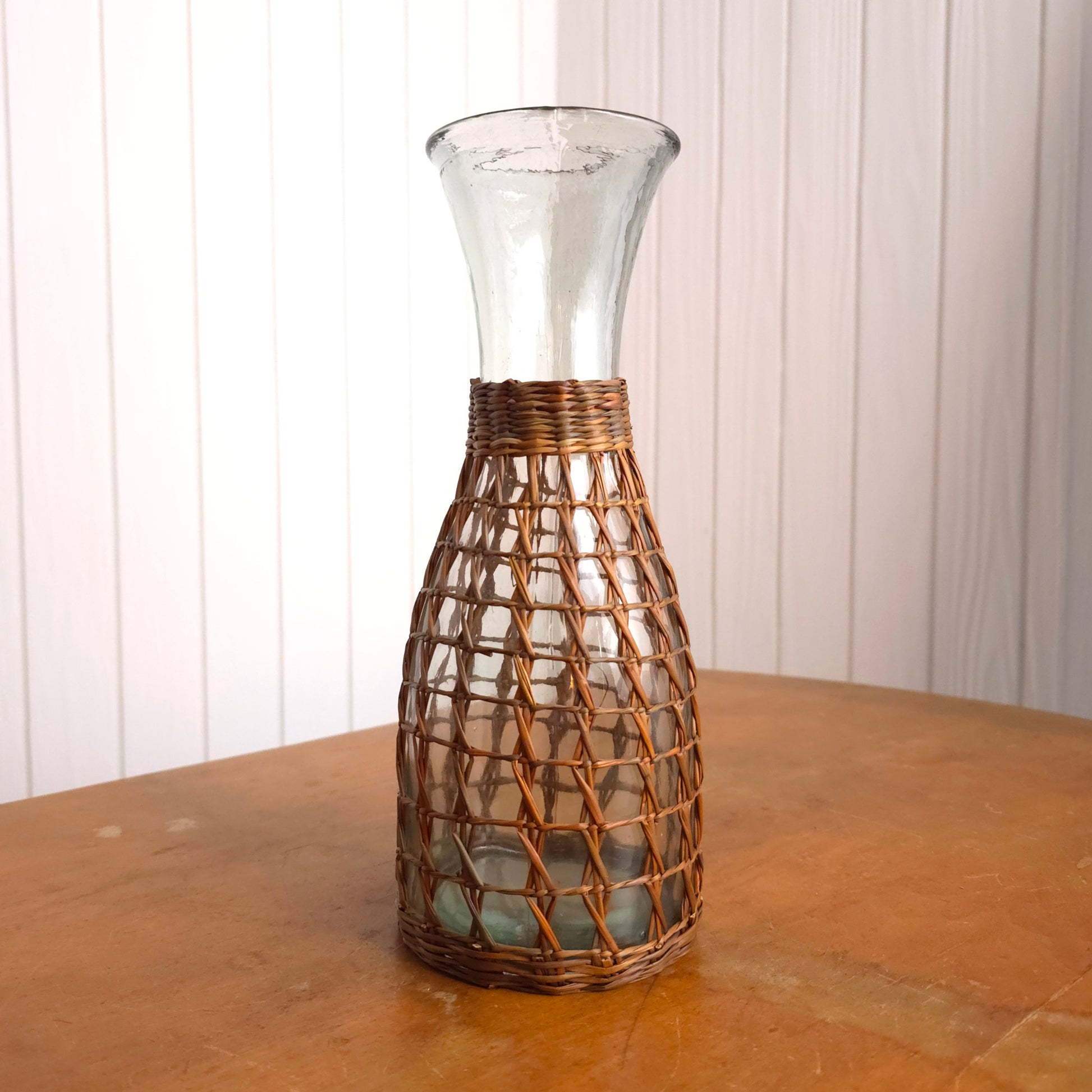 Wicker Rattan Wrapped Glass Carafe
