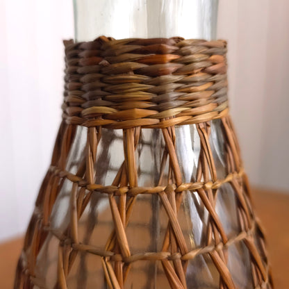 Detail of Wicker Rattan Wrapped Glass Carafe