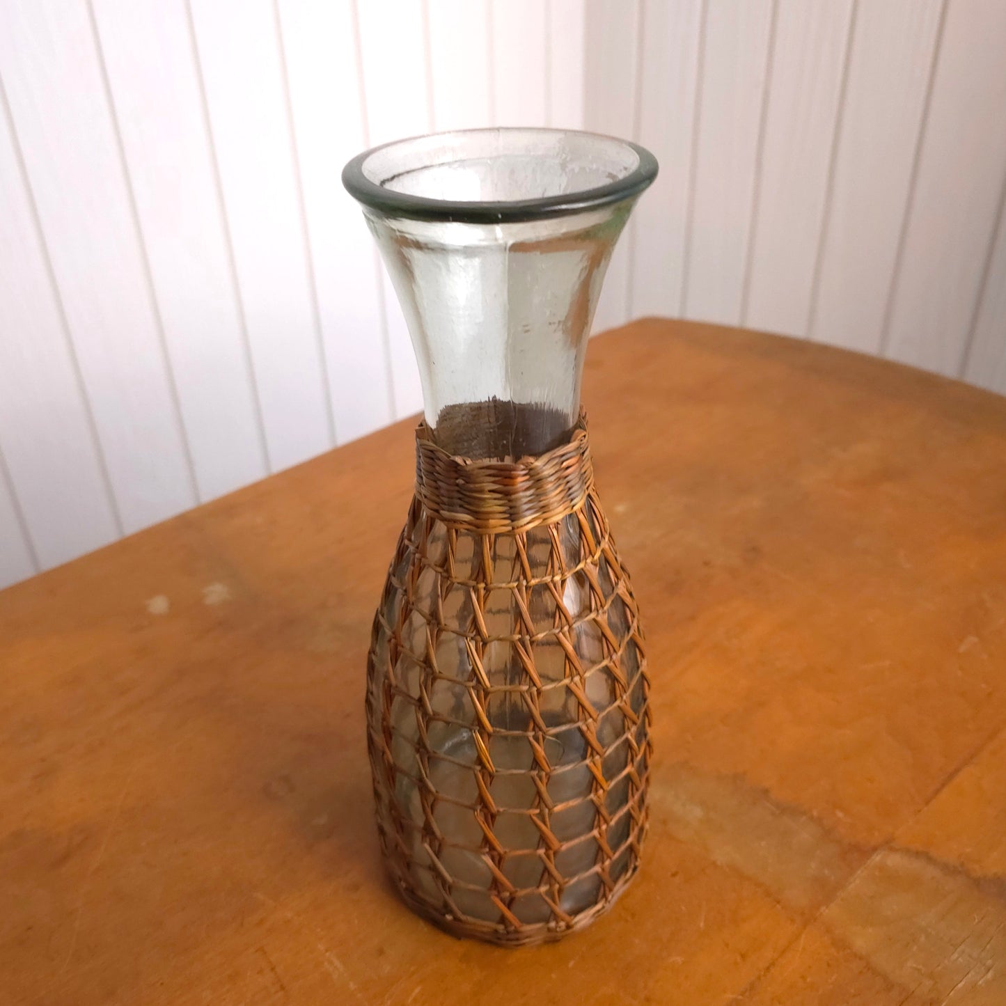 Wicker Rattan Wrapped Glass Carafe