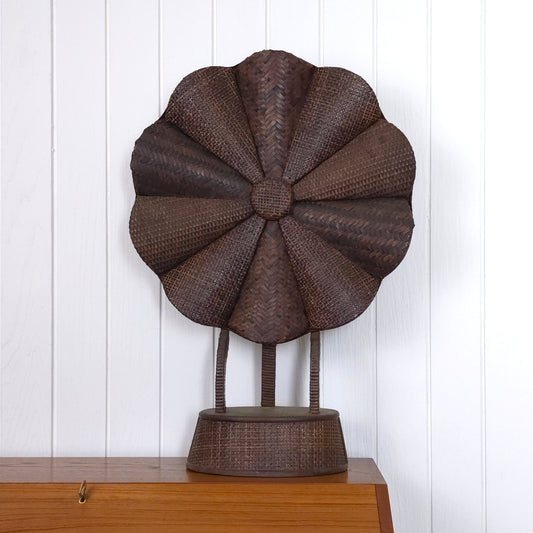 Vintage Giant Rattan Woven Pinwheel Flower Sculpture