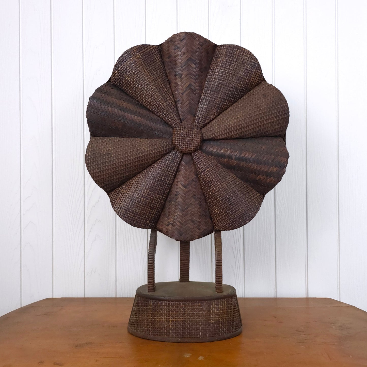 Vintage Giant Rattan Woven Pinwheel Flower Sculpture