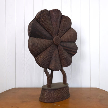 Vintage Giant Rattan Woven Pinwheel Flower Sculpture