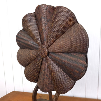Detail of Vintage Giant Rattan Woven Pinwheel Flower Sculpture
