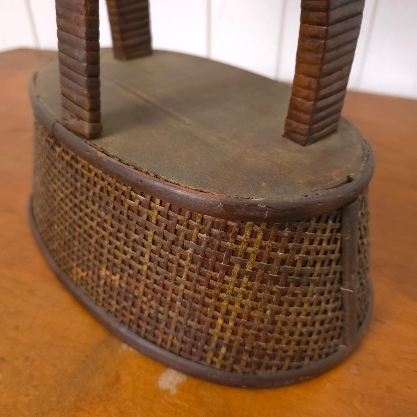 Base of Vintage Giant Rattan Woven Pinwheel Flower Sculpture