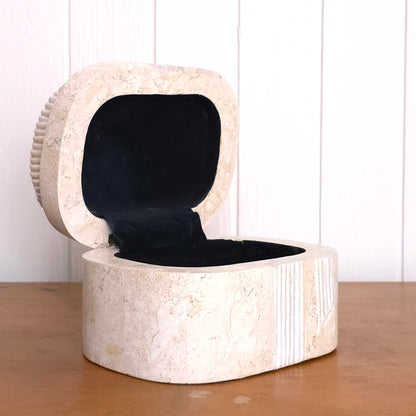 Open view of Renoir Tesselated Stone Box with Bow