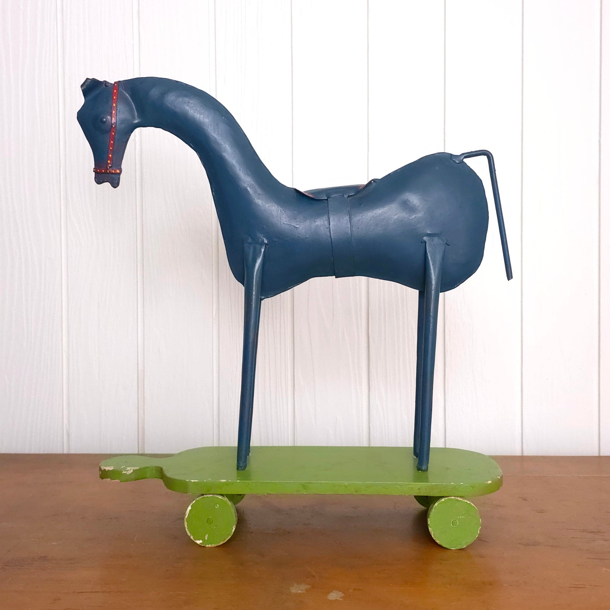 Rustic Folk Art Rolling Metal Horse