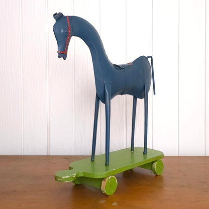 Rustic Folk Art Rolling Metal Horse