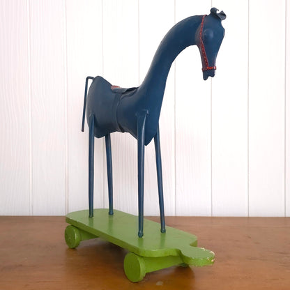 Rustic Folk Art Rolling Metal Horse