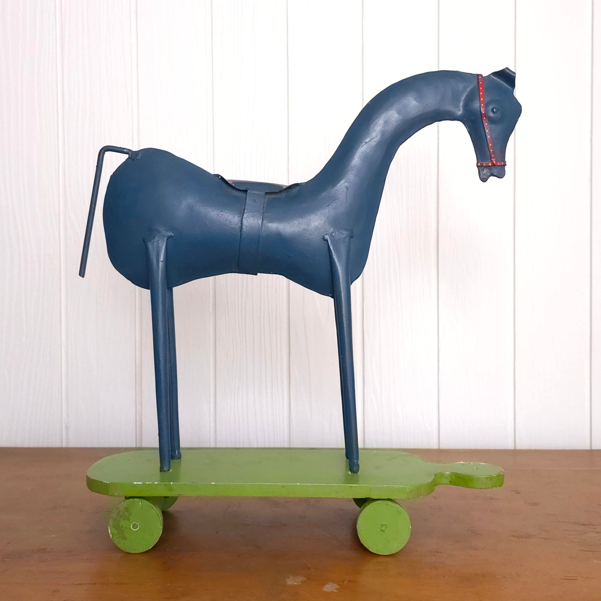 Rustic Folk Art Rolling Metal Horse