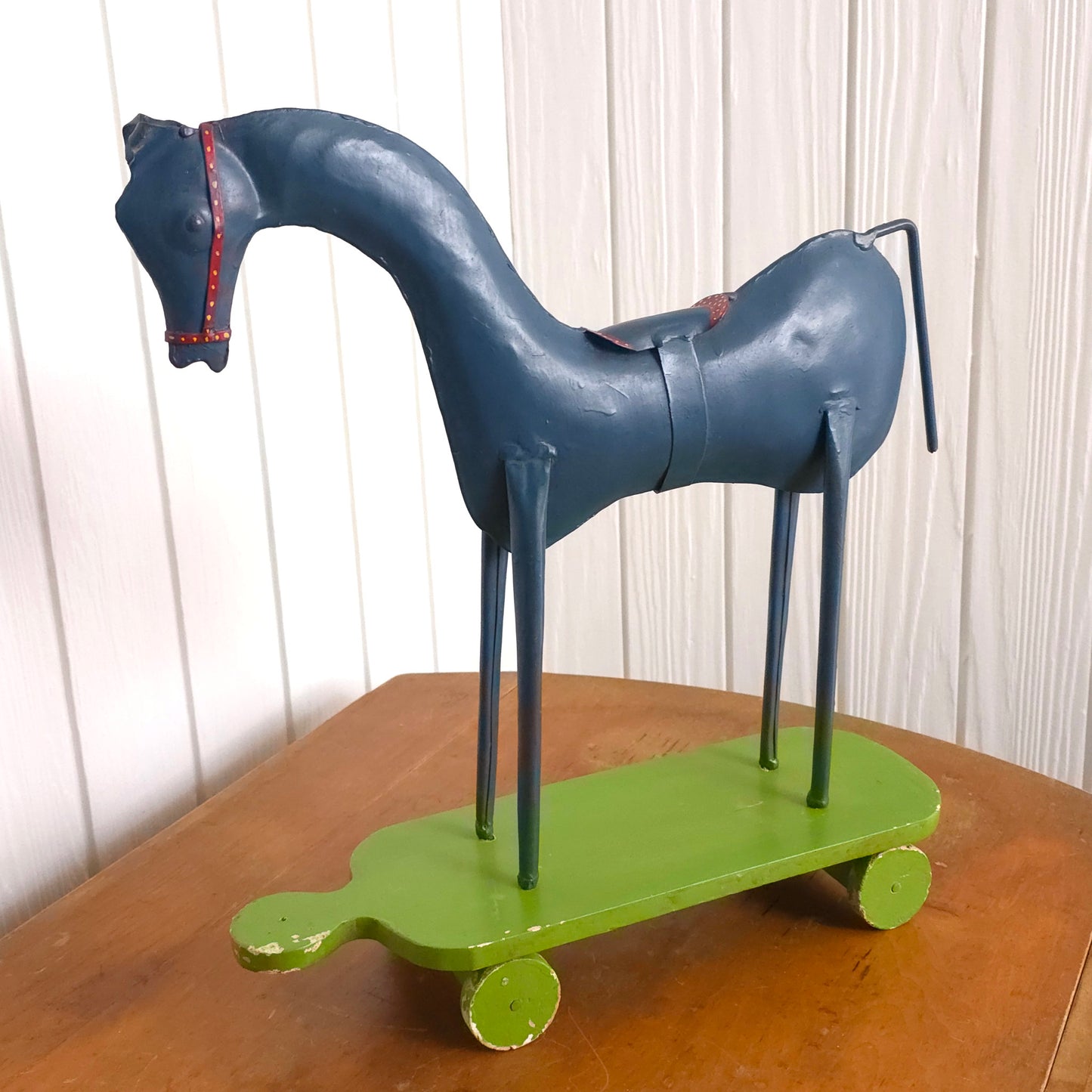 Rustic Folk Art Rolling Metal Horse