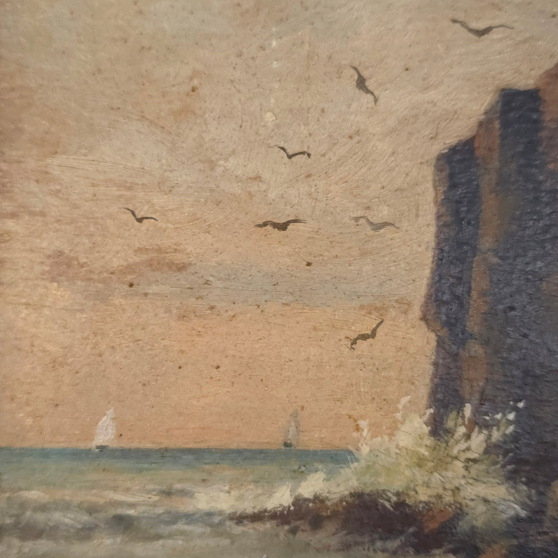 Detail of vintage seaside cliff painting by J.E. Field