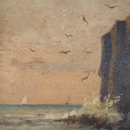 Detail of vintage seaside cliff painting by J.E. Field
