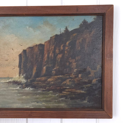 Detail of vintage seaside cliff painting by J.E. Field