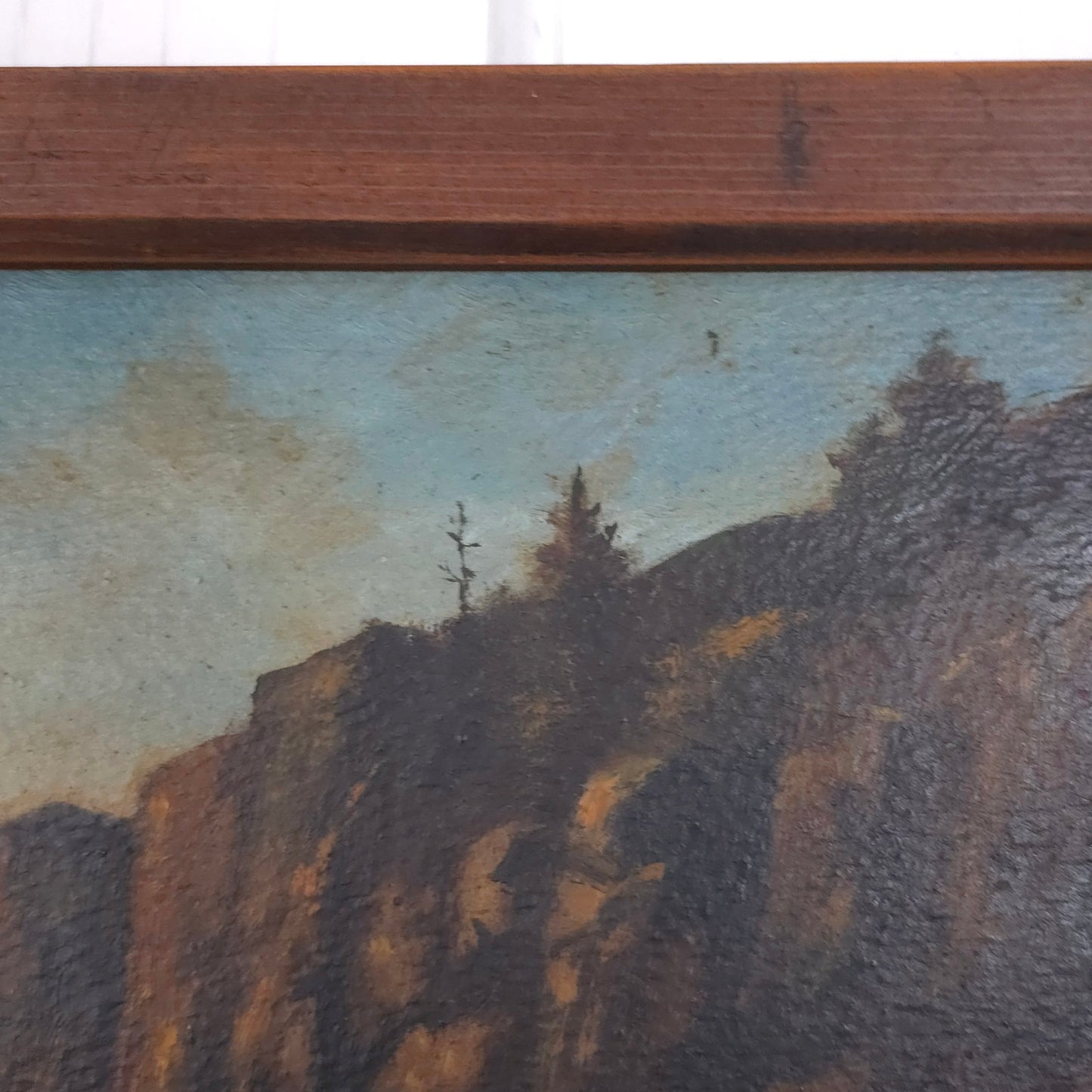 Detail of vintage seaside cliff painting by J.E. Field