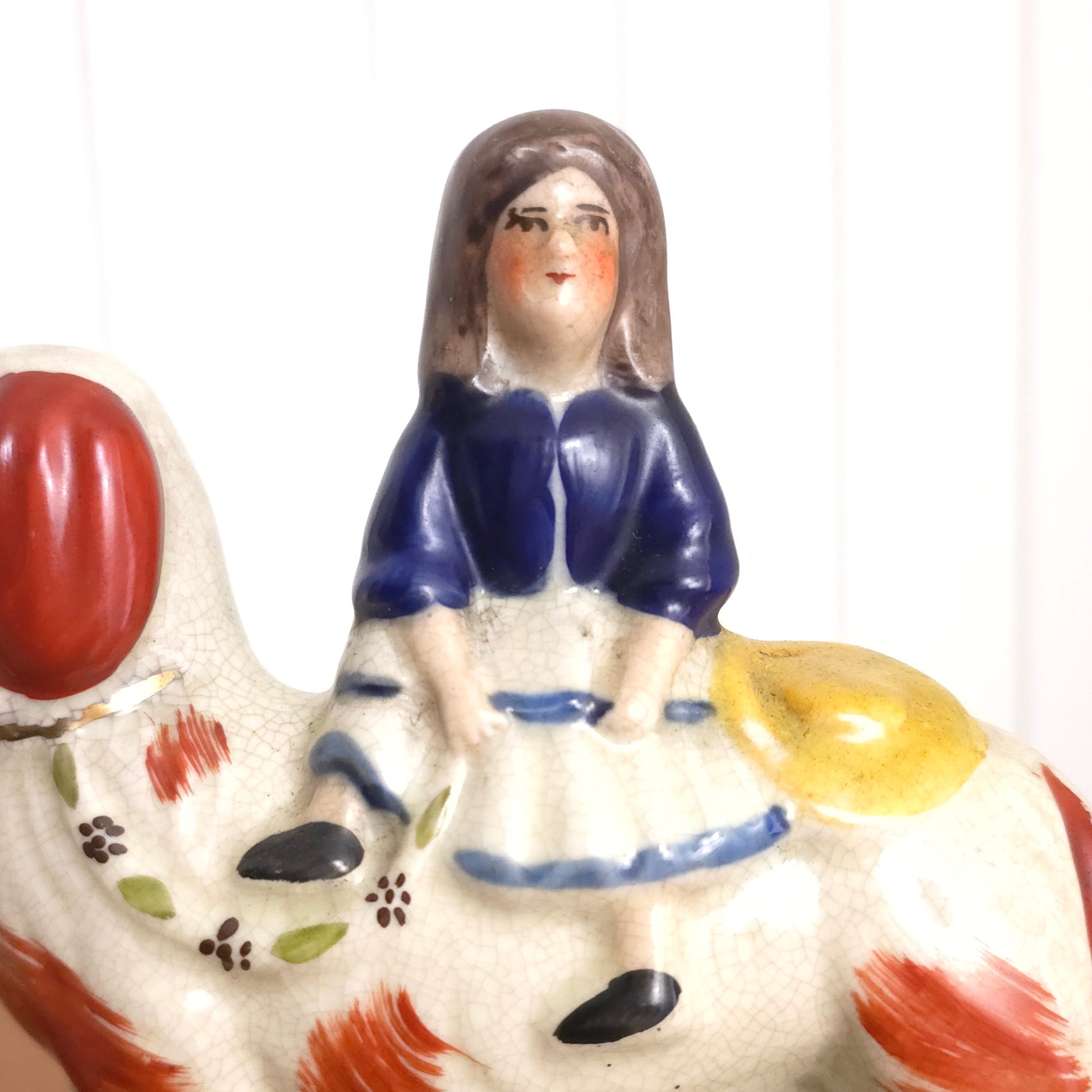 Princess detail of Staffordshire Porcelain Prince and Princess Dog Statues