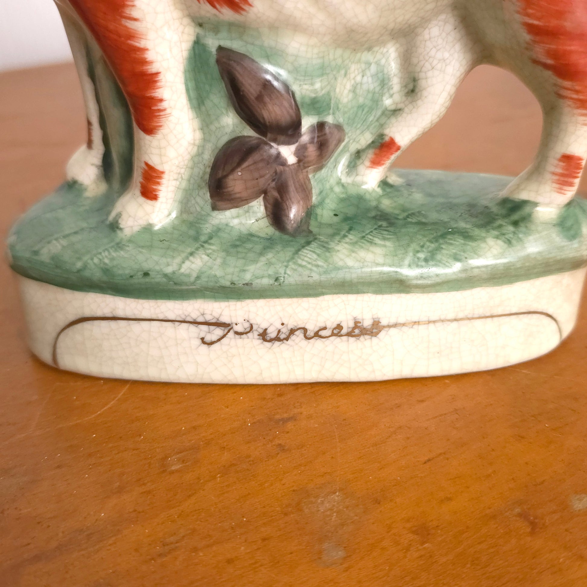 Princess detail of Staffordshire Porcelain Prince and Princess Dog Statues