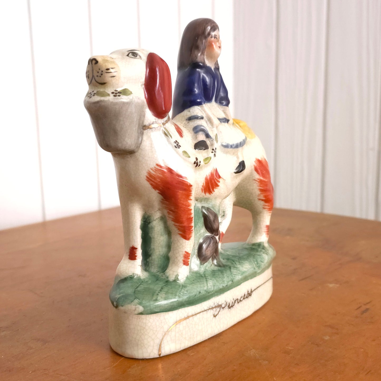 Princess detail of Staffordshire Porcelain Prince and Princess Dog Statues