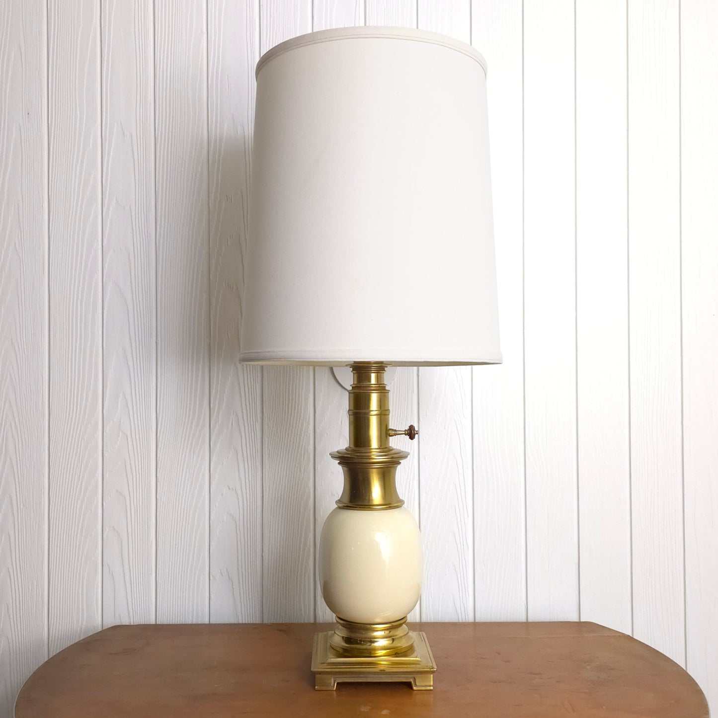 Stiffel Brass Ceramic Ostrich Egg Table Lamp with shade
