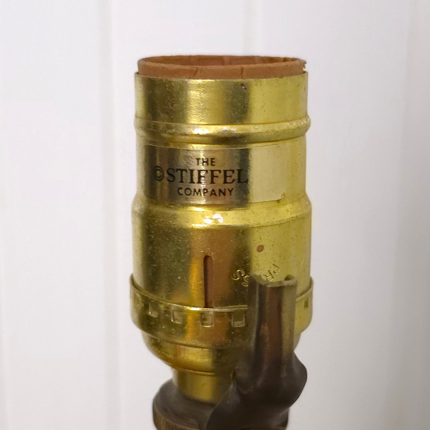 Label detail of Stiffel Brass Ceramic Ostrich Egg Table Lamp