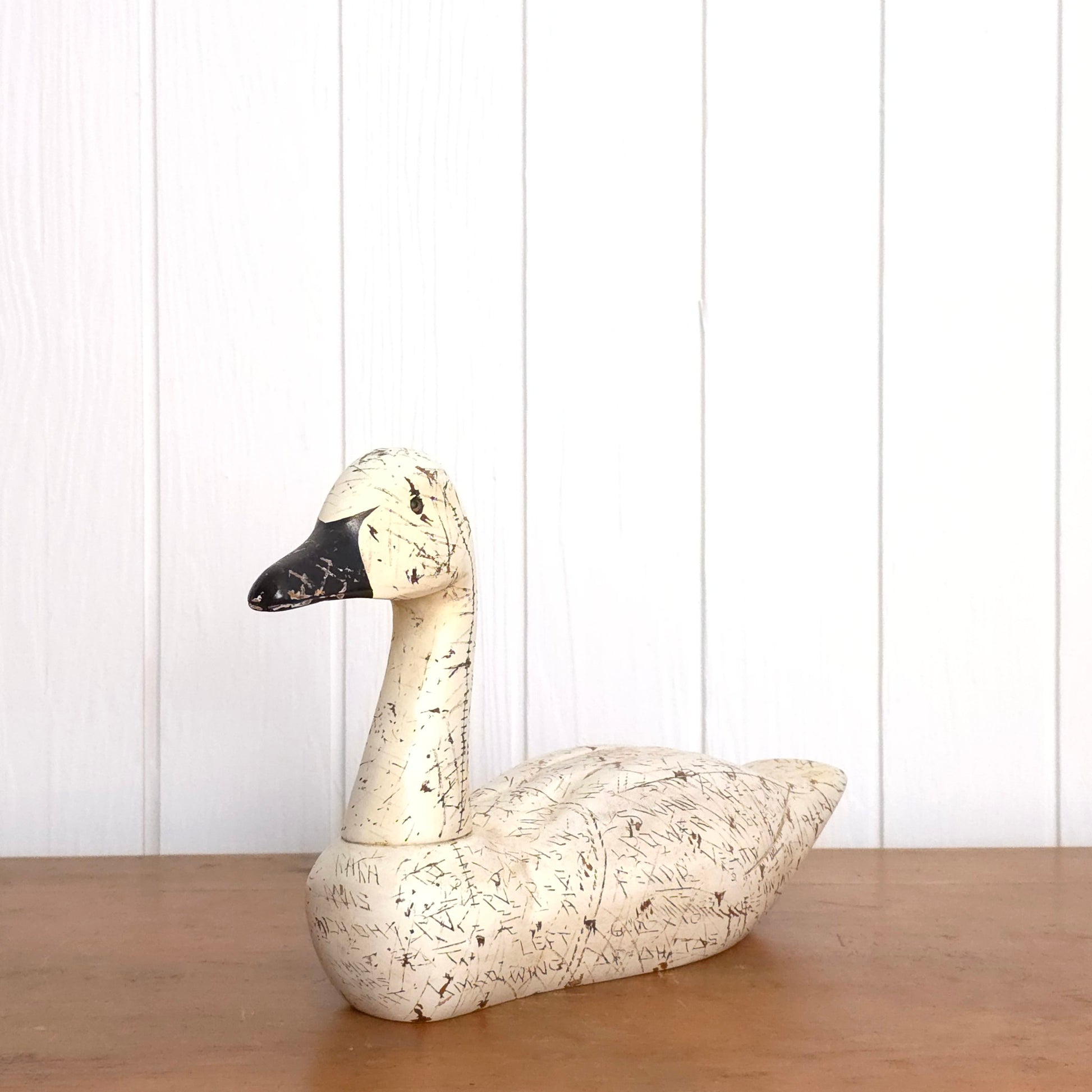 Swan Power Sgraffito Carved Wooden Swan Decoy