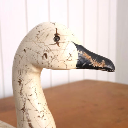 Head detail of Swan Power Sgraffito Carved Wooden Swan Decoy