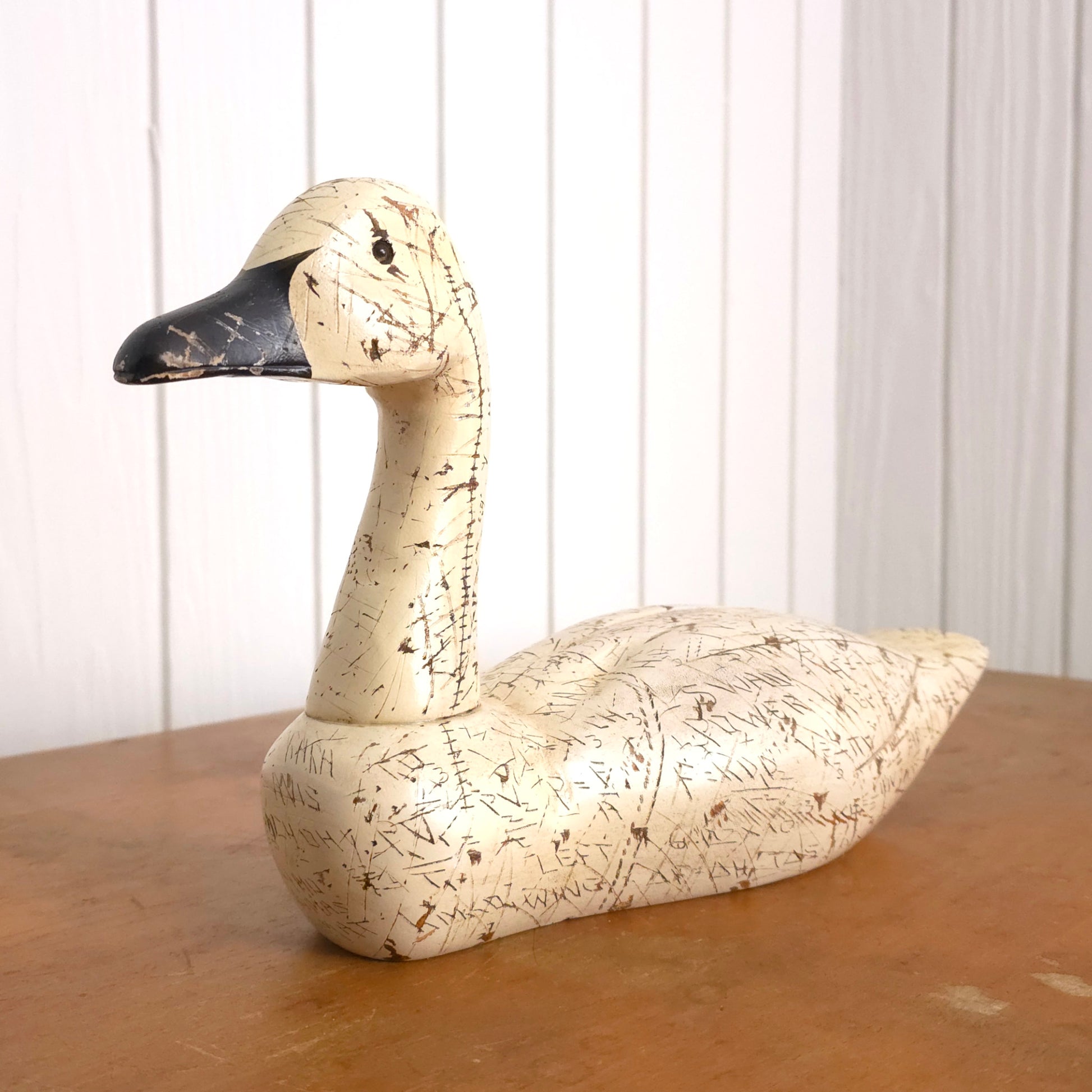 Swan Power Sgraffito Carved Wooden Swan Decoy