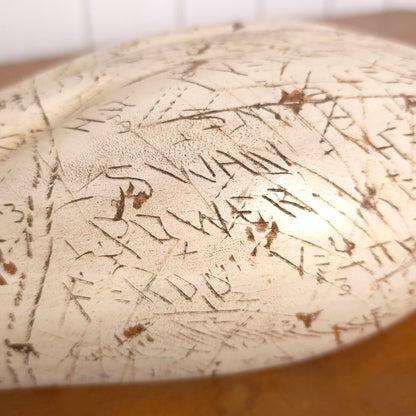 Carving detail of Swan Power Sgraffito Carved Wooden Swan Decoy