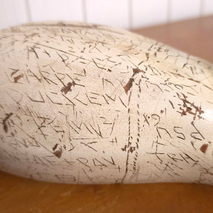 Carving detail of Swan Power Sgraffito Carved Wooden Swan Decoy