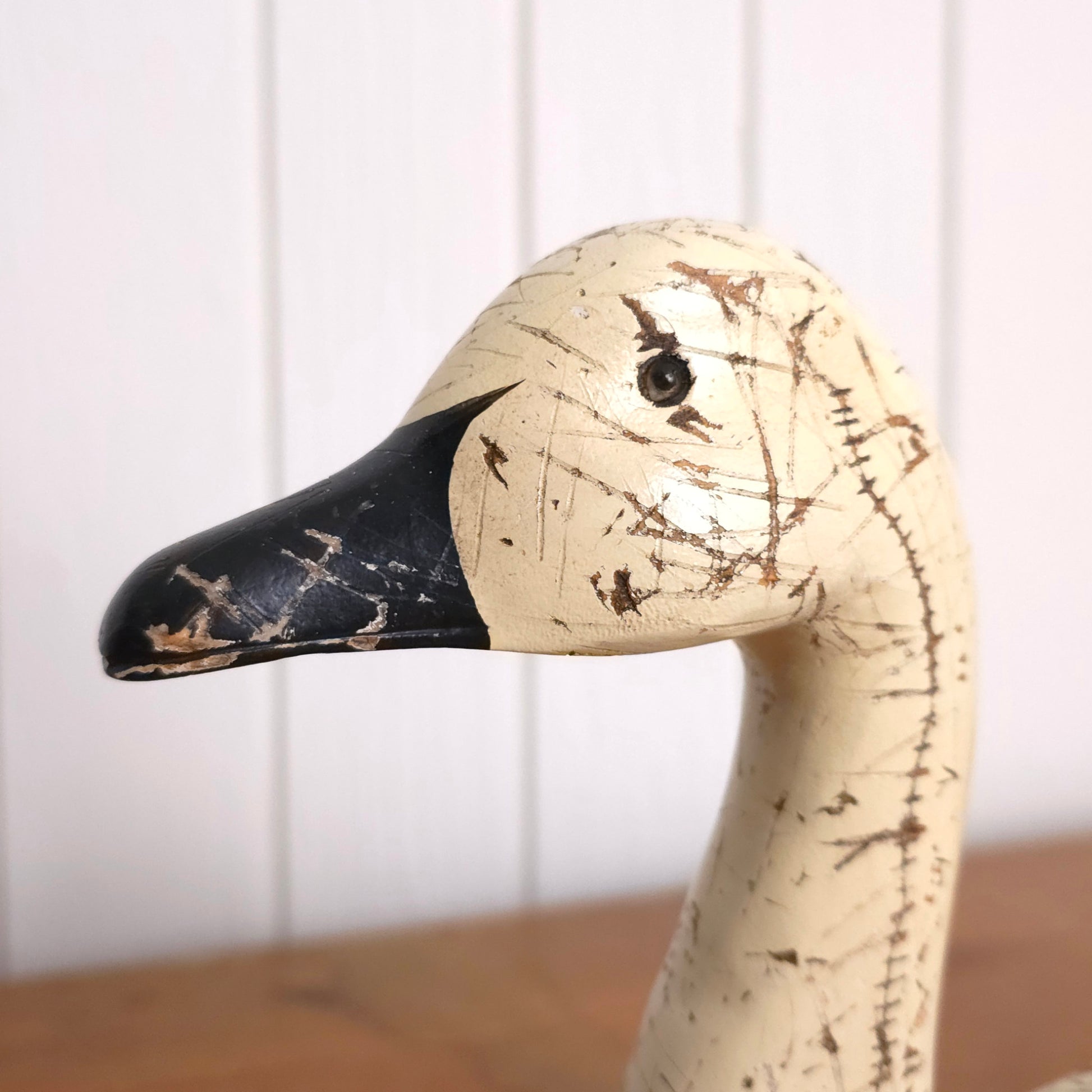 Head detail of Swan Power Sgraffito Carved Wooden Swan Decoy