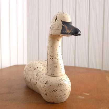 Front view of Swan Power Sgraffito Carved Wooden Swan Decoy