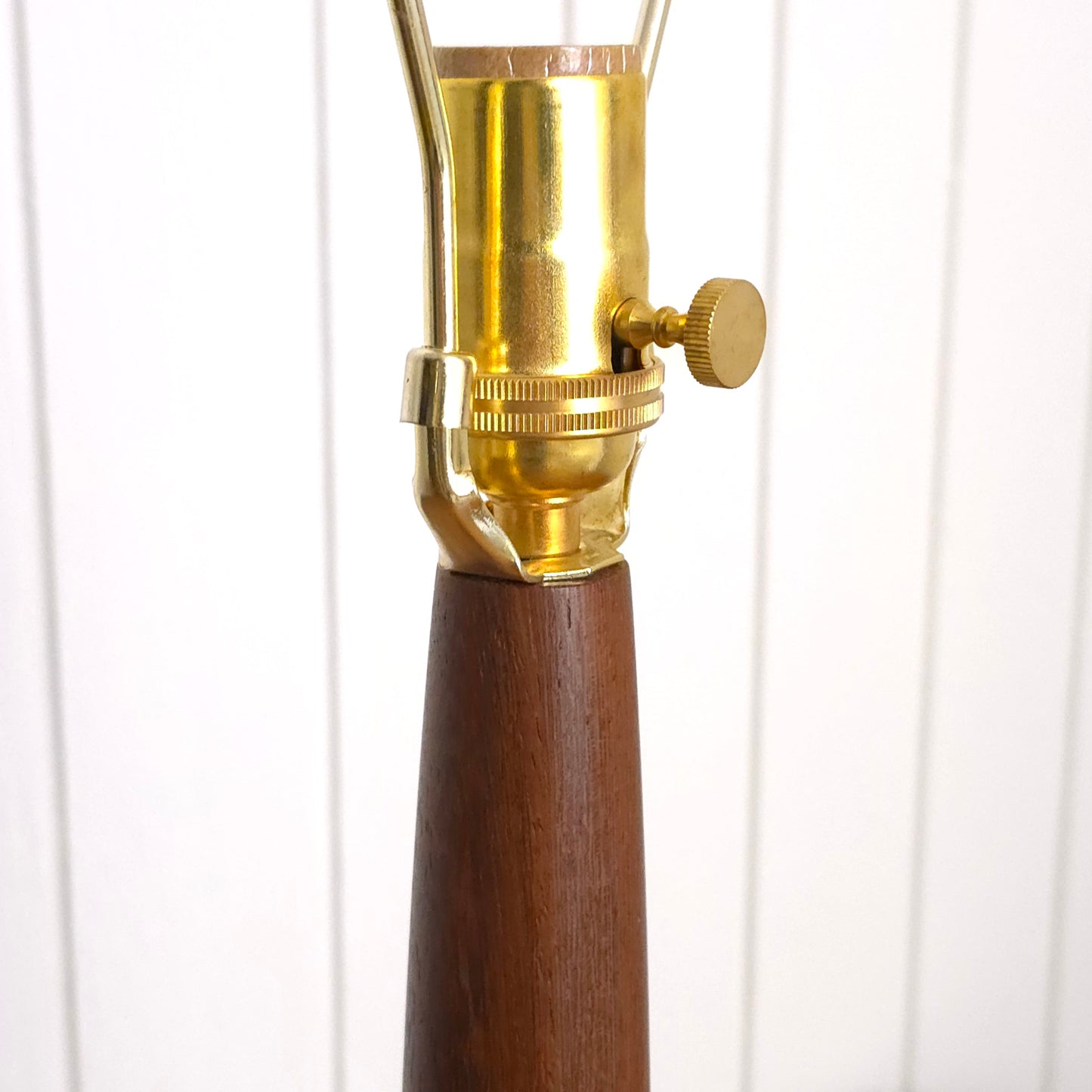 Detail of Solid Teak Tapered Column Table Lamp