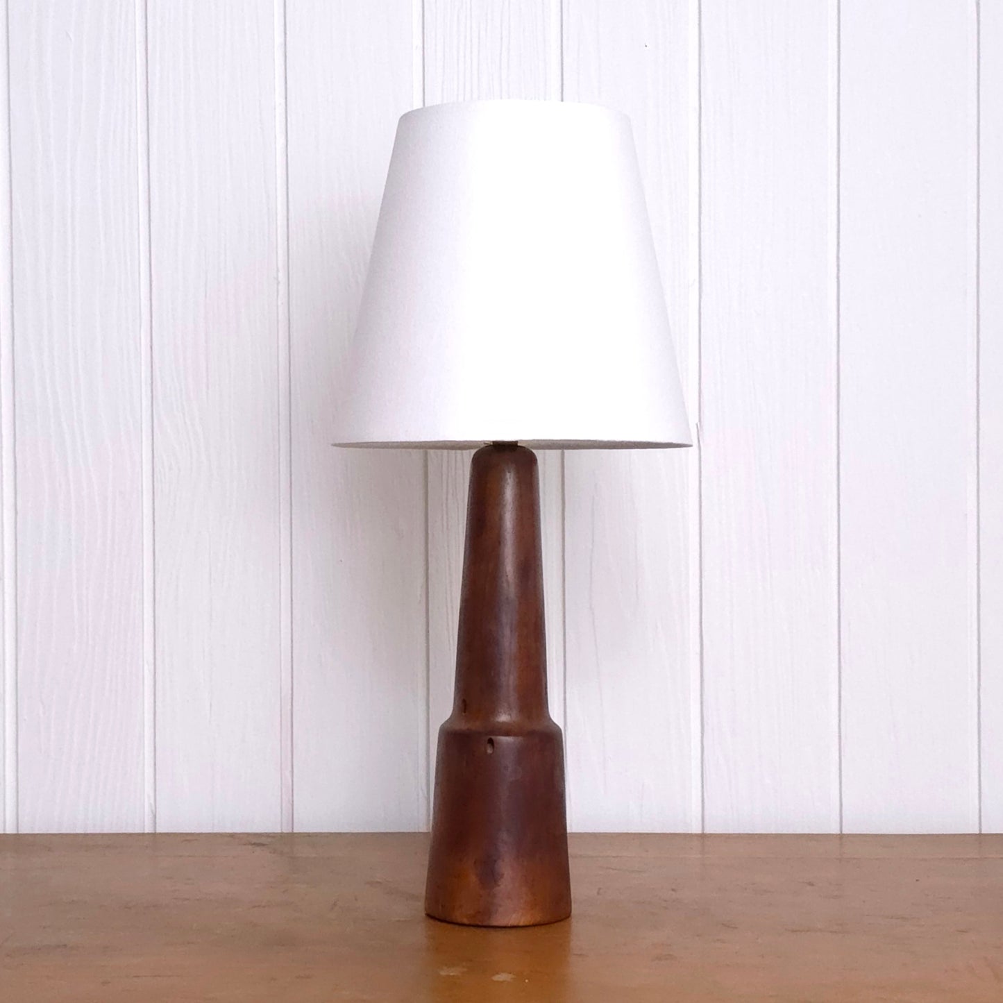Vintage 60s Hand-Turned Solid Walnut Table Lamp with shade