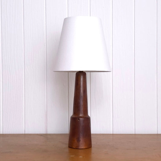 Vintage 60s Hand-Turned Solid Walnut Table Lamp with shade