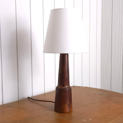 Vintage 60s Hand-Turned Solid Walnut Table Lamp with shade