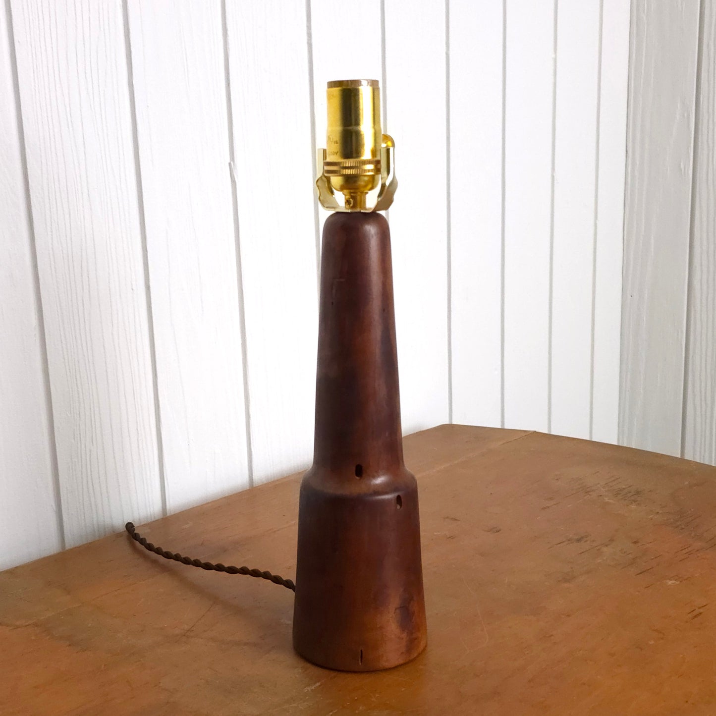 Vintage 60s Hand-Turned Solid Walnut Table Lamp