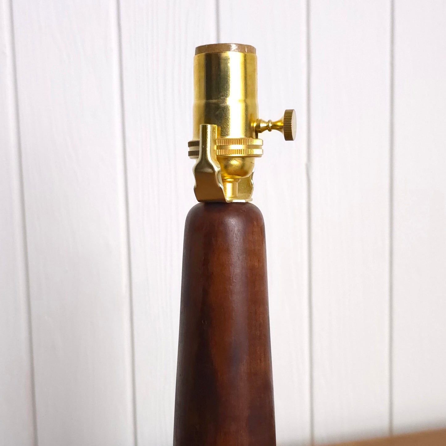 Detail of Vintage 60s Hand-Turned Solid Walnut Table Lamp